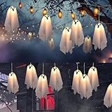 Visages malicieux : chaque fantôme arbore une expression ludique, ajoutant plus de plaisir à votre affichage de lumière fantôme suspendu d'Halloween, le design flottant de la lumière fantôme apporte un plaisir vif à votre Halloween