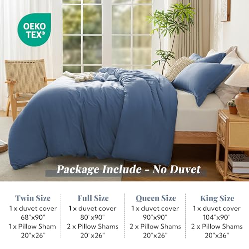 Image of MILDLY Duvet Cover Cal King Ultra Soft Comforter Cover Set 3pcs, Denim | Washed Microfiber Cotton-Like, Breathable Comfort, Hidden Zipper, Corner Ties, OEKO-TEX Certified, Fade Resistant