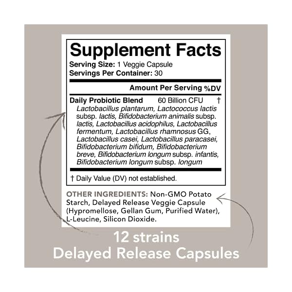 Sports Research Daily Probiotics with Prebiotics, 60 Billion CFU - Vegan Capsules for Gut Health & Digestive Support, Probiotics for Women & Men - Non-GMO Verified & Gluten Free - 30 Count