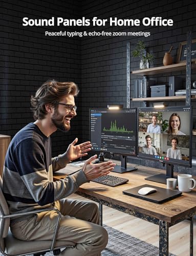 Image of Acoustic Wall Panels, Peel and Stick Sound Absorbing Panel for Ceiling, Door, Pared, 18 Pack 16 inchx12 inchx0.4 inch,Brick Pattern Black Decorative Self Adhesive Wall Tiles for Recording Studio, Room