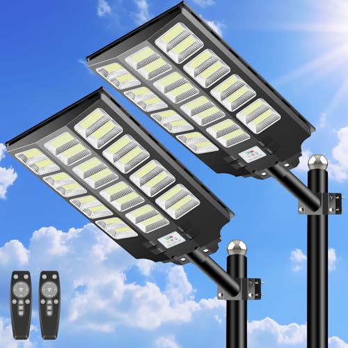 CEDIO Solar Street Lights Outdoor Solar Parking Lot Lights Commercial 8000W LED Street Light Waterproof IP66 Dusk to Dawn with Motion Sensor (8000W-2PACK)