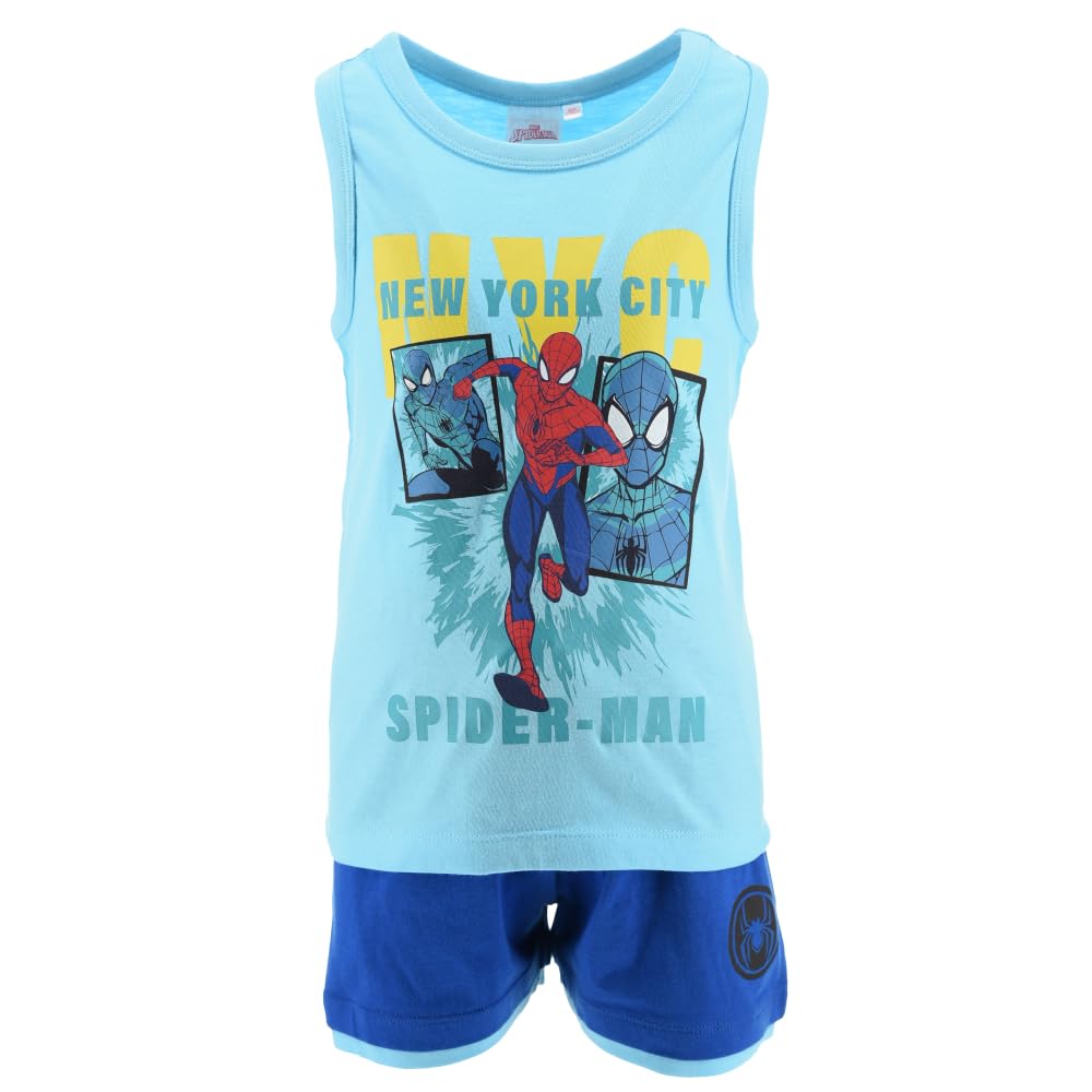 SUN CITY Spiderman Completo Bambino Estivo in Cotone con Canotta e Bermuda Marvel Outfit Spider-Man Casual