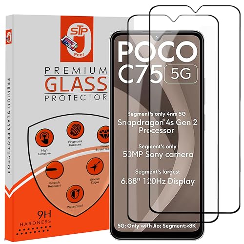 Image of Premium Tempered Glass Screen Protector Guard Compatible For Xiaomi Poco C75 (6.88 Inch, Pack of 2) | Edge to Edge Coverage With Easy to installation kit for Smartphone