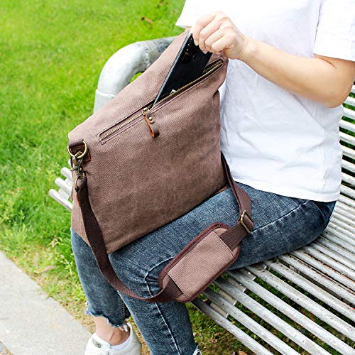 Bolso bandolera de lona para mujer con cuero genuino miniatura 2