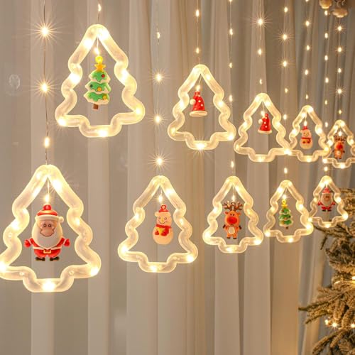 Image of HashWOW 10 Tree Lights 120 LED Christmas Curtain Light Decorations Indoor /Outdoor, Battery Operated Waterproof String Lights, Christmas Window Lights Decor