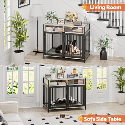 Gimars Hundebox 94×58×63 cm mit Tischplatte und Schublade, robuste Indoor-Hundebox für kleine, mittlere und große Hunde