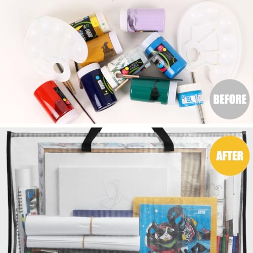 Image of EOOUT 2 Pack 24x36 Inches Art Portfolio Case, Portfolio Folder for Artwork, Posters Storage Bag with Zipper and Handle Mesh Folder Organizers for Poster, Scrapbook, Keepsake and Bulletin Board
