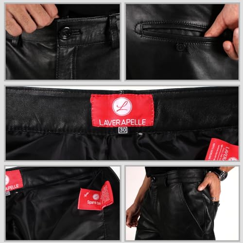 Men's Genuine Lambskin Leather Pants (Black, Leather Jeans) - 2504002 6