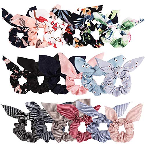TOBATOBA 18 Pack Hair Scrunchies Rabbit Bunny Ear Bow Bowknot Scrunchie Chiffon Scrunchy Bobbles Elastic Hair Ties Bands Ponytail Holder,18 Colors