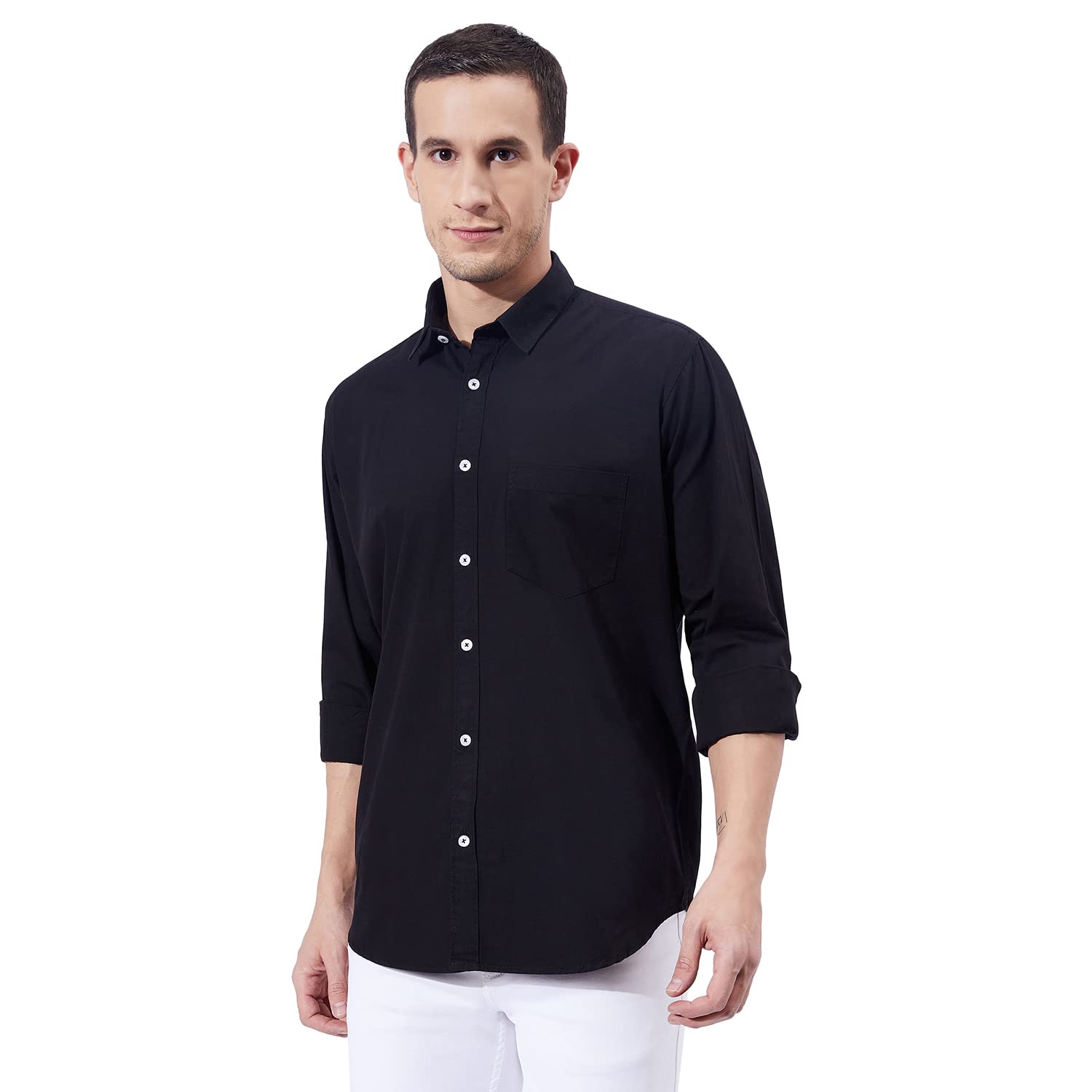 Ben Martin Men's Cotton Regular Collar Shirt with Chest Pocket || Classic Collar, Slim Fit, Casual & Formal Wear || Soft & Breathable Fabric || Full Sleeve Shirt for Men