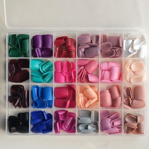 Image of 576Pcs Press on Nails Square Fake Nails Short Pure Color Glue on Nails Matte Full Cover Stick on Nail for Women Manicure 576Pcs