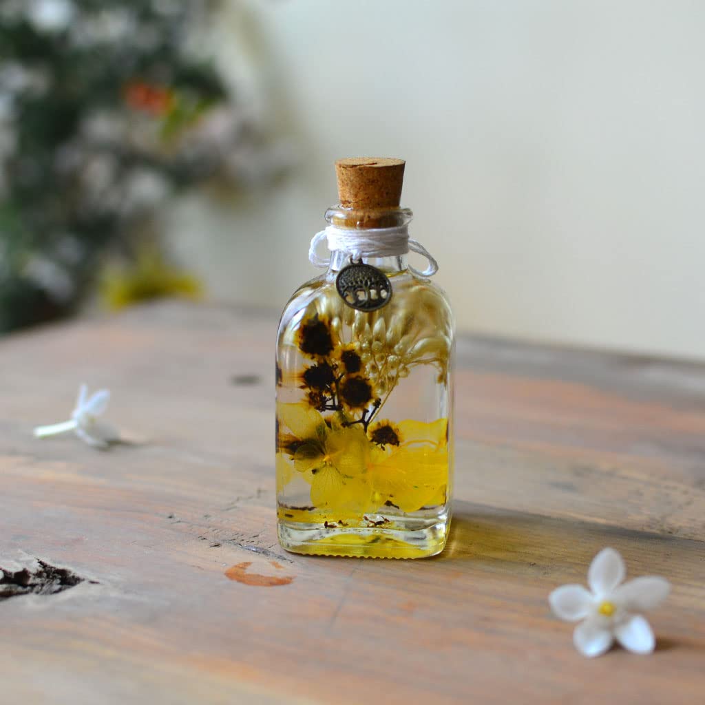 myBageecha- Blazing with Blooms Preserved Tabletop Natural Long Lasting Beautiful Real Flower Home Interior Decor Desk Mini Garden Decoration Herbarium Eco-Friendly Gift Glass Yellow 10 x 5 Cm