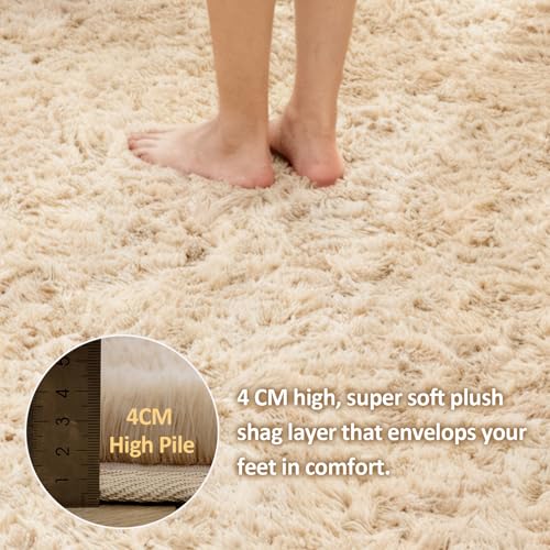 OMERAI Living Room Rugs Anti Slip Rug Fluffy Faux Fur Rug Bedroom Velvet Carpet Plush Shaggy Area Rug Modern Floor Mat for Home Decor (Beige,90x150cm) - Image 4