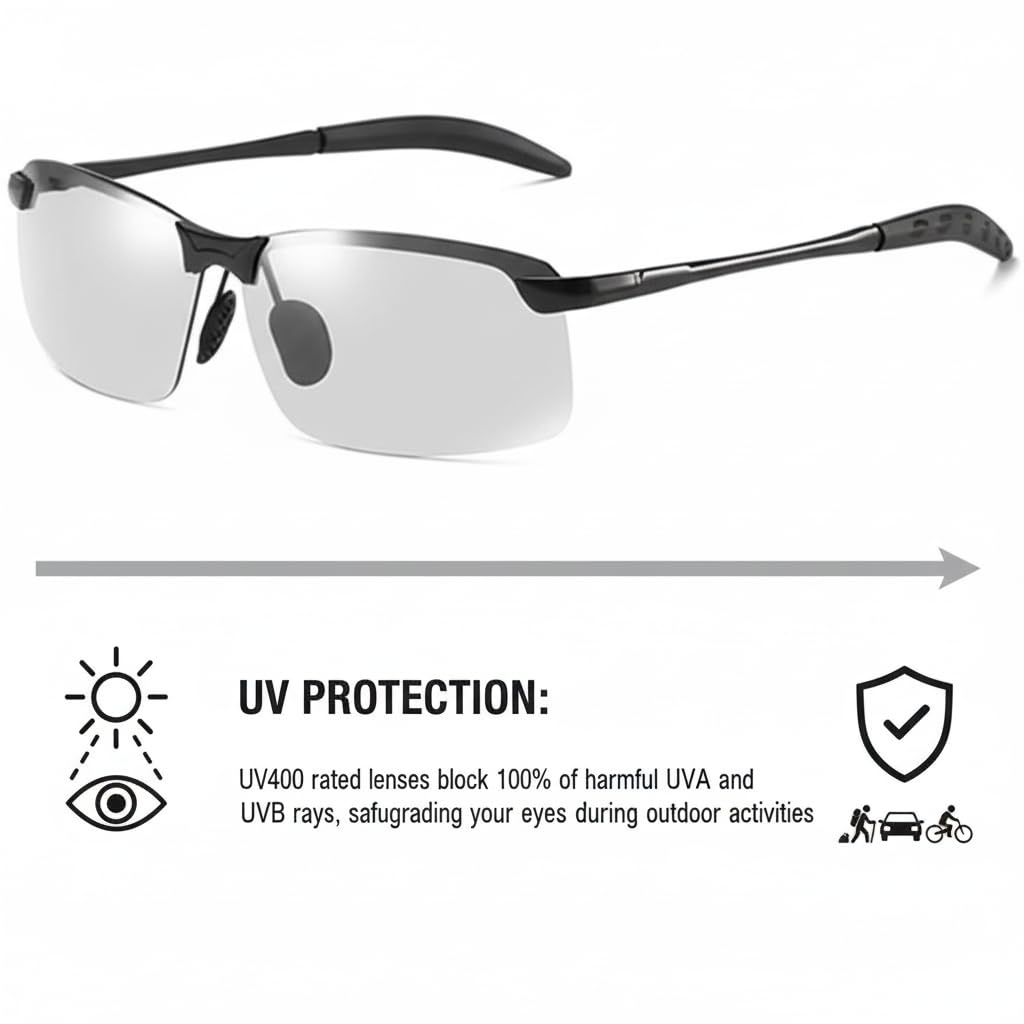 Jowxsx Photochrome polarisierte Sonnenbrille, UV400, Sport-Sonnenbrille, Tag-/Nachtbrille, ultraleicht, Radfahren, Sonnenbrille, Sonnenbrille und Sonnenbrille