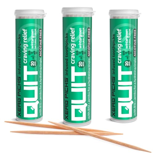 Image of Xero Picks Infused Flavored Toothpicks to Help Quit Smoking - Nicotine Free - 60 Picks - 3 Pack - Wintergreen - Non-GMO Kosher Vegan