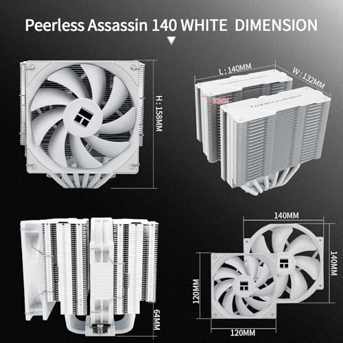 Image of Thermalright Peerless Assassin 140 White CPU Air Cooler, 6 Heat Pipes, Dual PWM Fans and Double Towers,158mm High CPU Cooling, 1500rpm±10%,forAM4 /AM5,Intel LGA 1851 /1700 /115x /1200 /2011