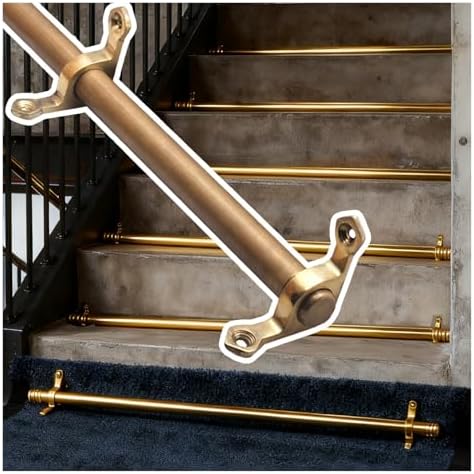 Set of 13 Brown Brass Stair Rods for Carpet Runners, 20in Tubular Poles with Holder Brackets, Durable Carpet Fixed Bars for Staircase Decoration and Stability