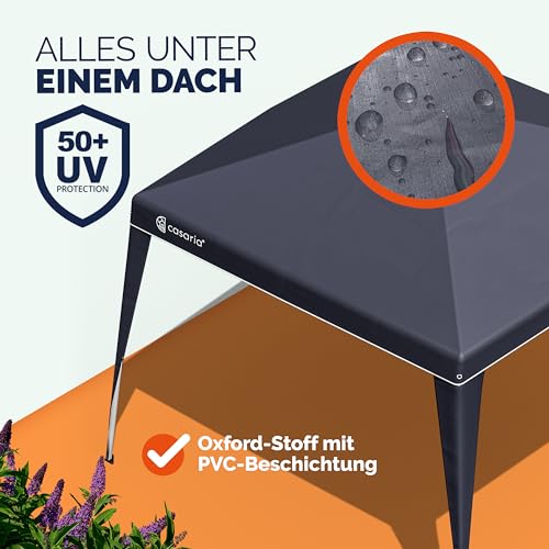 CASARIA® Pavillon Capri 3x3m Pop-Up UV-Schutz 50+ Wasserdicht Winterfest mit Tasche Faltbar Stabil Camping Garten Faltpavillon Partyzelt Anthrazit