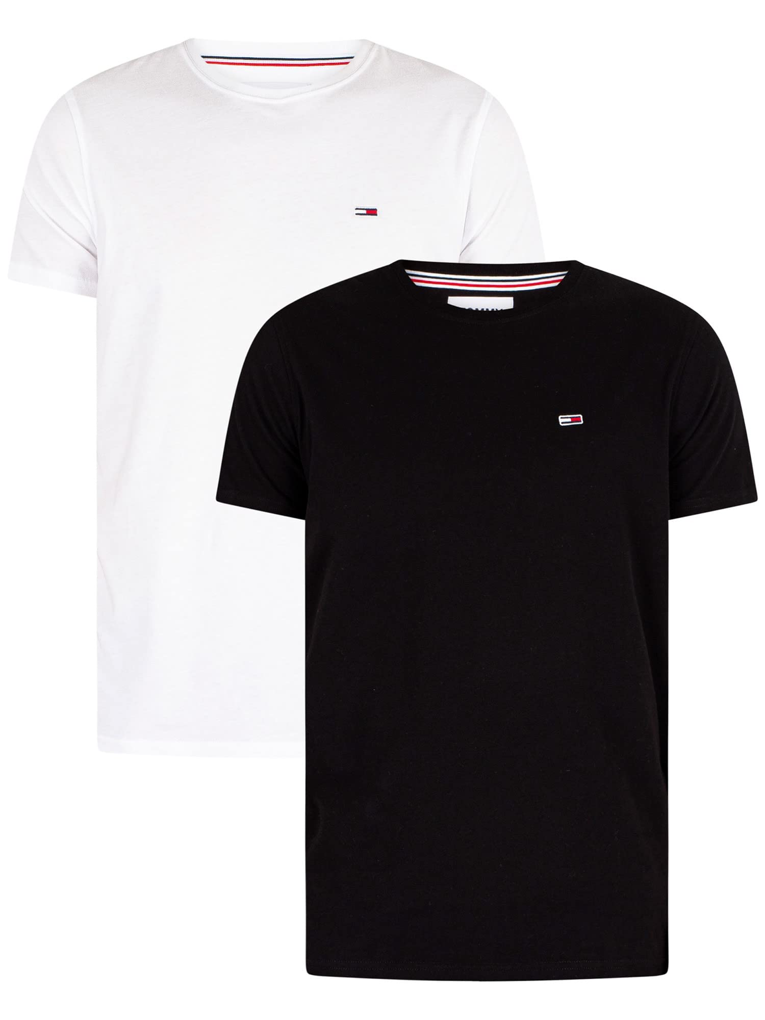 Tommy Jeans Hombre Camiseta Manga Corta TJM Slim Slim Fit, Blanco (White/Black), M