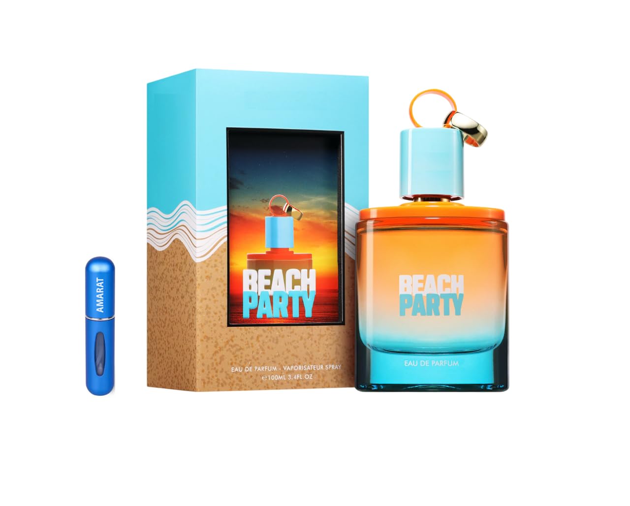 Beach Party Eau de Parfum 100 ml, Perfume Árabe Unisex de Larga Duración, Incluye Atomizador Recargable, Fragancia Fresca y Vibrante con Notas de Coco, Cítricos, Almizcle y Maderas (Beach Party)