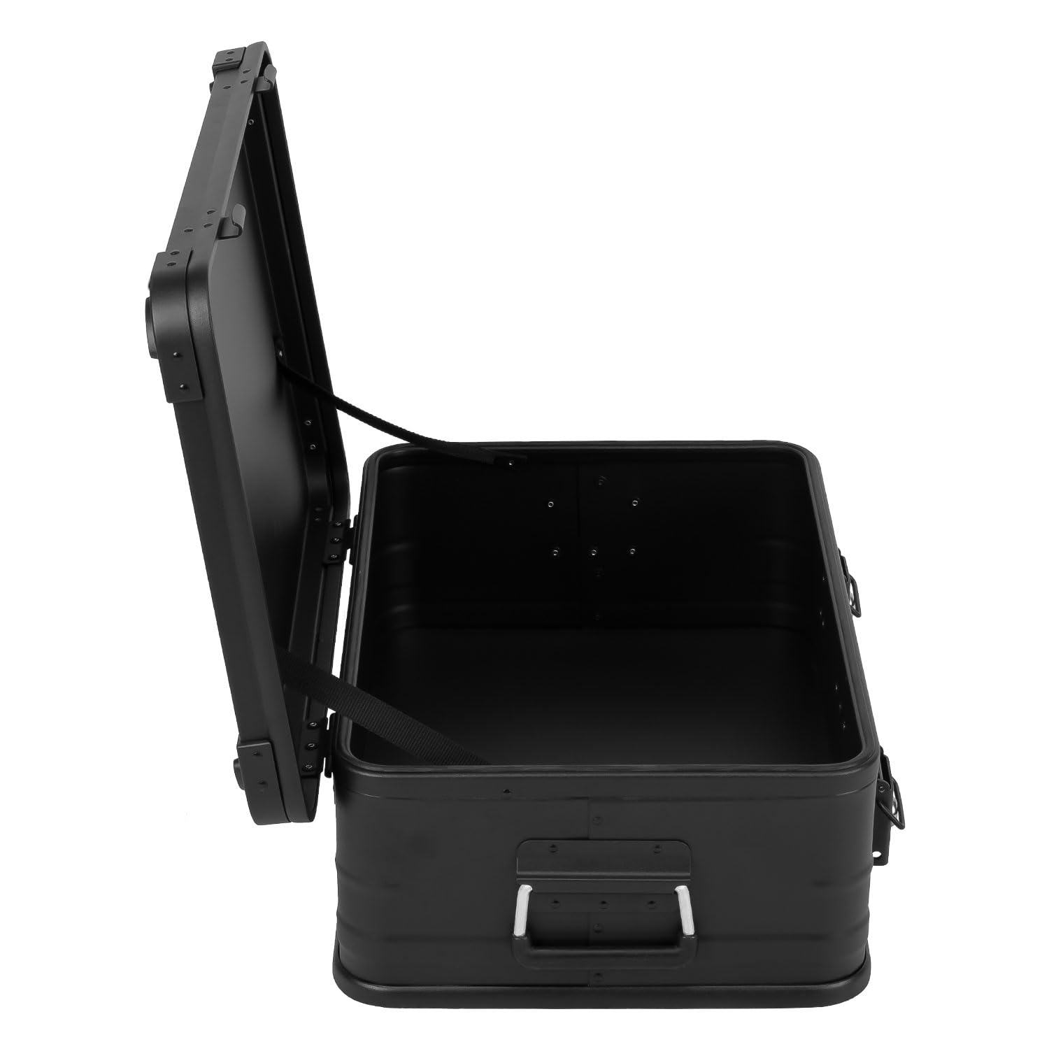 Alubox Alukiste abschließbar E39-BLACK - Premium Aluminium Lagerbox 39 Liter - Deckel mit Aluminium Druckguss Stapelecken und Gummidichtung - inklusive Schlösser - komplett schwarz