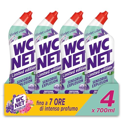 Wc Net - Limited Edition Violet Vibes, Detergente Liquido per Sanitari, Essenza Iris Viola e Patchouli, Prevenzione Calcare e Igienizzante per WC, 700 ml x 4 Confezioni