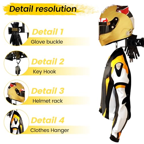Bageyalu Motorcycle Helmet Holder,100lbs Wall Mount with Helmet Holder, Retractable Metal Jacket Hanger,Ideal for Motorcycle, Football, Tactical Gear Equipment,Ruggedized Storage Solutions