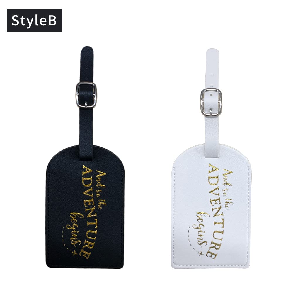 NEWSEENewsee 2-Pack Leather Luggage Tags,Personalized Faux Leather Luggage Tags Wedding Travel Tags with Name ID Address Card(B)