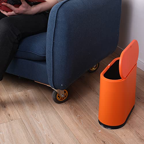 Image of Sooyee 10 Liter Rectangular Plastic Trash Can Wastebasket with Press Type Lid,2.4 Gallon Garbage Container Bin for Bathroom,Powder Room,Bedroom,Kitchen,Craft Room,Office,Orange
