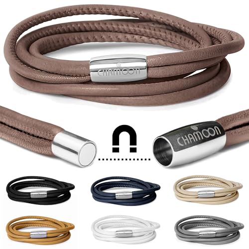 CHAMOON Lederarmband Damen Braun - Armband Leder Wickelarmband mit Magnetverschluss für Charms Personalisiertes Armband Doppelt-Gewickelt Frauen Schmuck M 38 50 cm