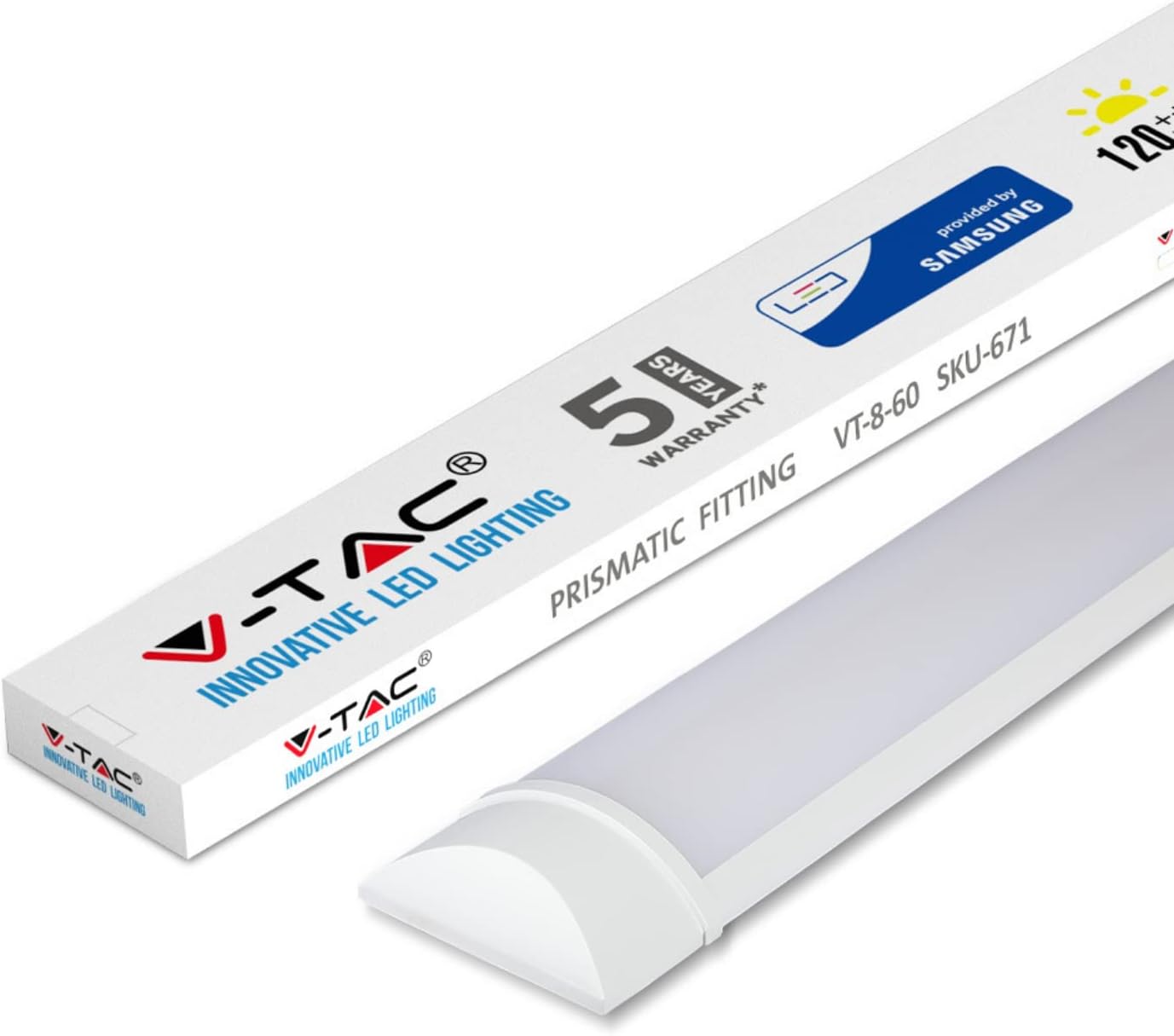V-TAC 60W 6ft LED Batten Fittings Integrated Tube Lamp 6400K White 1800x74x24mm Wall and Ceiling Lighting 30000h Long Lifespan 7200 lumens