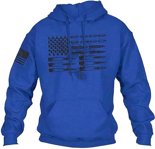 Vdnerjg Mens Hoodies Long Sleeve American Flag Graphic Drawstring Hooded Pullover Sweatshirts Blue