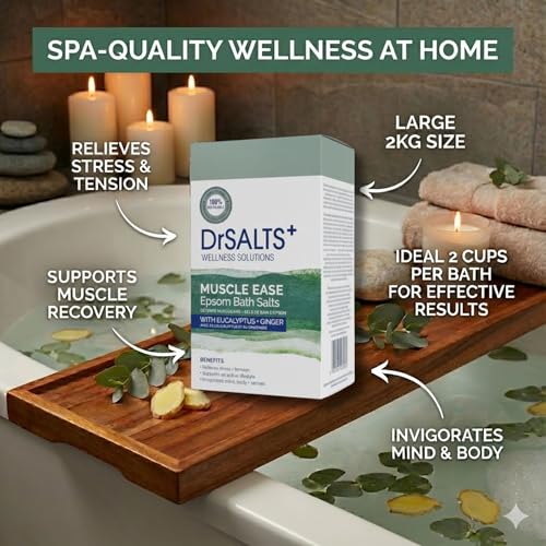 DrSALTS+ 2kg Muscle Ease Therapy Epsom Salts - Soothing Epsom Bath Salts to Relieve Strains, Pain and Stiffness with Eucalyptus and Ginger Essential Oils - Vegan and Cruelty-Free - Image 3