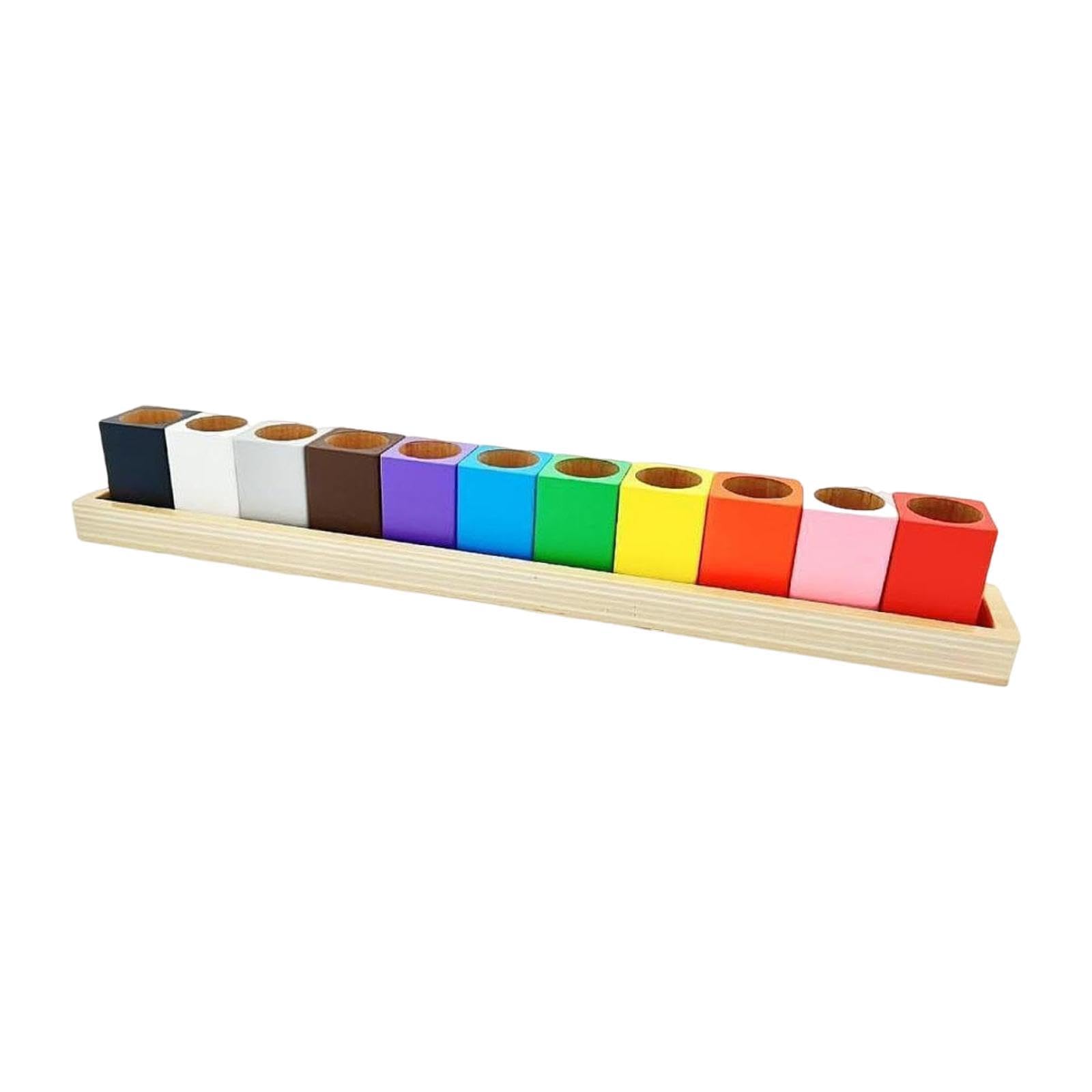 Wooden Crayon Holder Organizer 11 Compartment Rainbow Marker Storage Pen Holder for Kids Classroom Color Recognition Learning Tool