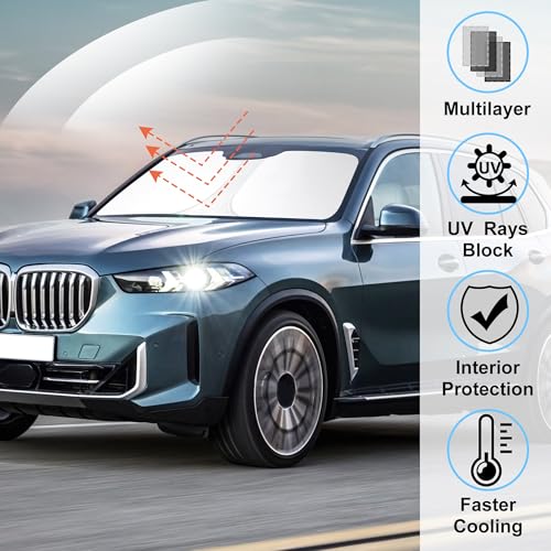 Image of Windshield Sun Shade Custom Fit 2019 2020 2021 2022 2023 2024 2025 2026 BMW X5 Accessories Foldable Sunshade Sun Visor Protector Blocks Sun Rays