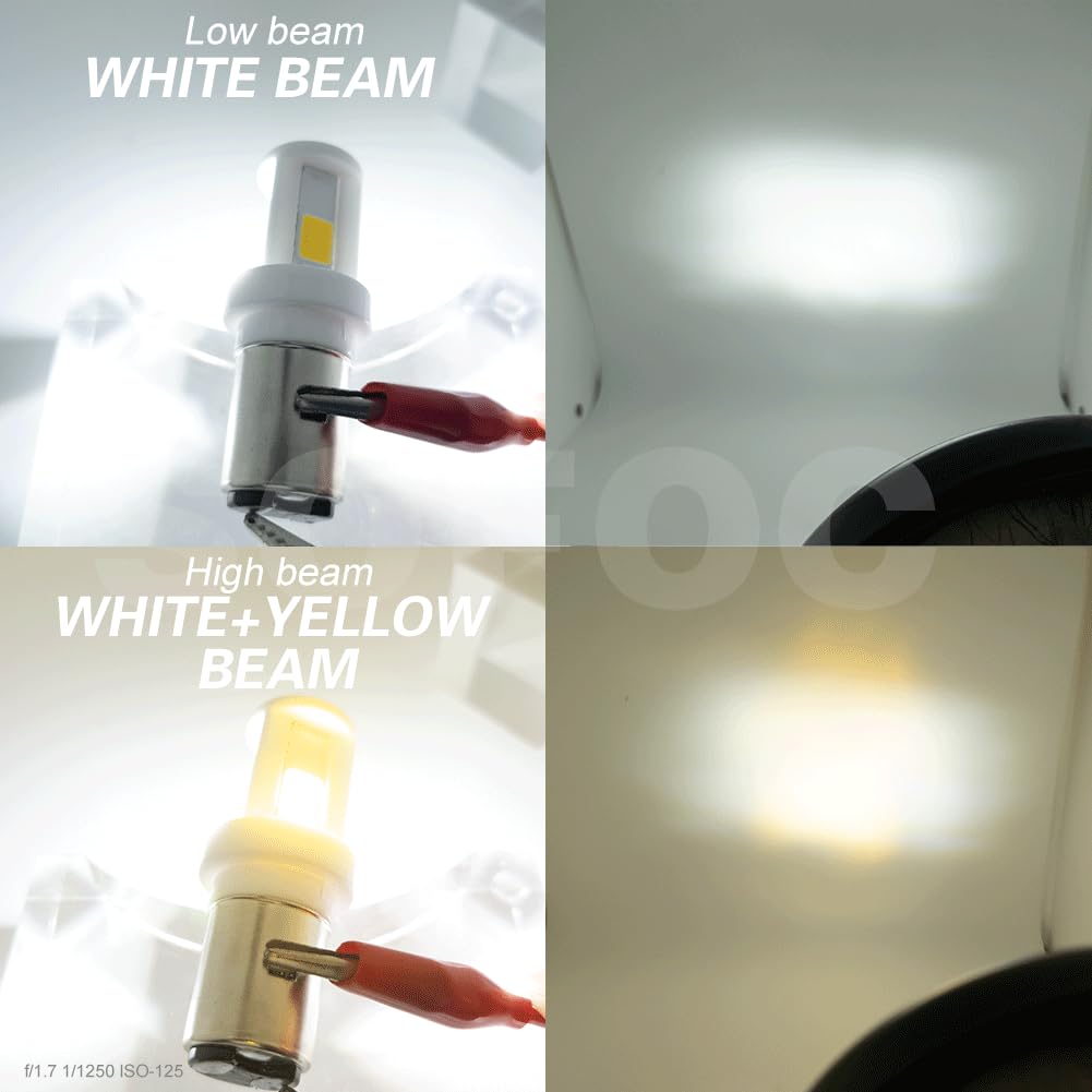 SOFOC BA20D Ampoule 12V 24V S2 H6 LED Phare Moto/Voiture Tête Céramique Blanc, Blanc+Jaune Commutable 10-80V AC/DC 2000LM 12W 2Pcs