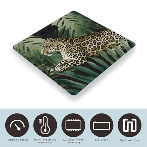Báscula digital de baño con diseño Leopard Palm Leaf y vidrio templado miniatura 3