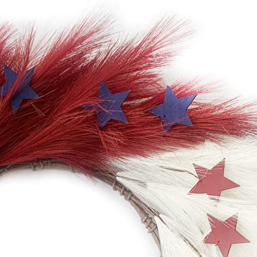 24 Inch Patriotic Wreath Flag Wreath 4Th Of July Wreath Summer Front Door Wreath Artificial Pampas Grass Wreath Memorial Day Wreath Flower Farmhouse Grapevine Wreath Blossom Cluster Decor #TOP2