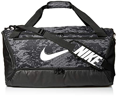 NIKE Brasilia Medium Duffel - 9.0 All Over Print, Black/Black/White, Misc