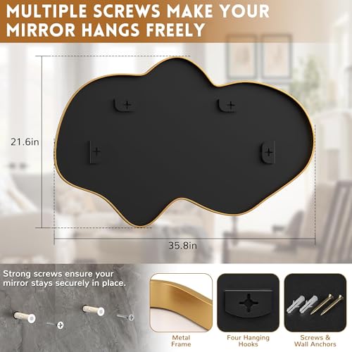 Irregular Wall Mirror, Gold Bathroom Wavy Abstract Mirror for Over Sink, Decorative Cloud-Shaped Wall Mirror, Stylish Shatter-Proof HD Mirror for Bedroom, Entryway (22"x36", S, 1 Pack) - Image 3