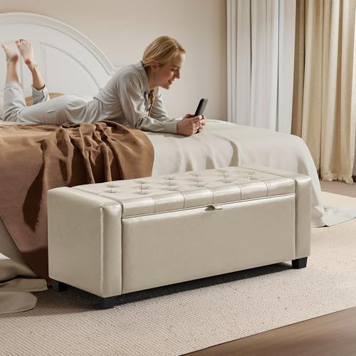 GRAINELL 42.13 Storage Ottoman Bench Upholstered Tufted Bedroom Bench with Storage End of Bed Storage Bench for Living Room & Entryway 350 lb Capacity