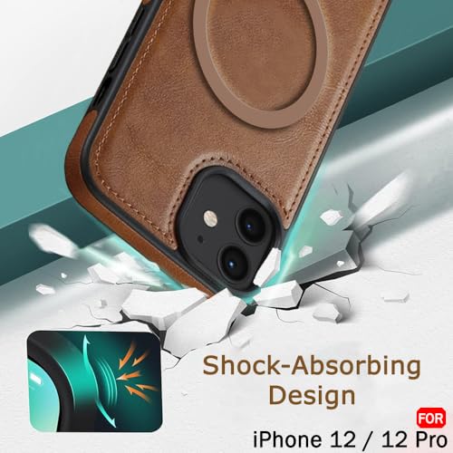 Image of TheGiftKart Genuine Leather Finish Back Cover Case for iPhone 12 /12 Pro | Shockproof Design | Raised Edges for Camera & Screen Protection | Stunning Minimalist Design (MagSafe Compatible, Brown)