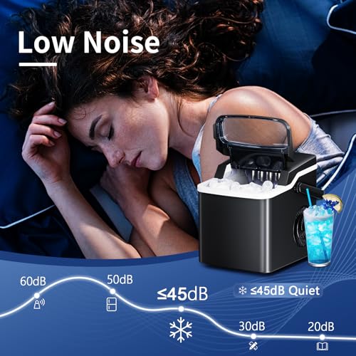 Antarctic Star Countertop Ice Maker - 26Lbs/Day, Auto-Cleaning, 9 Cubes in 6 Mins, Energy Efficient, for Kitchen, Office, Dorm - Black