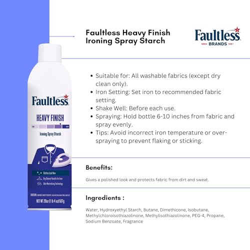 Image of Faultless Heavy & Lavender Ironing Spray Starch 567g (Pack of 2), Gives Stiff and Crisp Finish, Wrinkle-Free, Dry Cleaner Results at Home, Odor-Neutralizing, Easy Iron Aid, Imported from USA