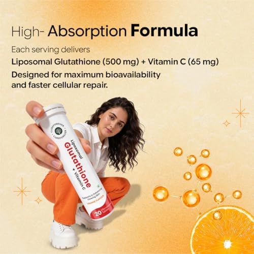 Image of CUREFOREVER Glutathione Tablets for Skin Whitening - Liposomal Effervescent Tablets with Vitamin C for Clear, Glowing, Youthful Skin, Powerful Antioxidant, High Absorption, 80 Tablets