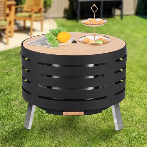 26" Smokeless Fire Pit with Removable Ash Pan, Wood Burning Firepit Table with Fire Poker,Smokeless Outdoor Fireplace with Carrying Bag, Outdoor Fire Pits for BBQ, Table, Bonfire, Camping