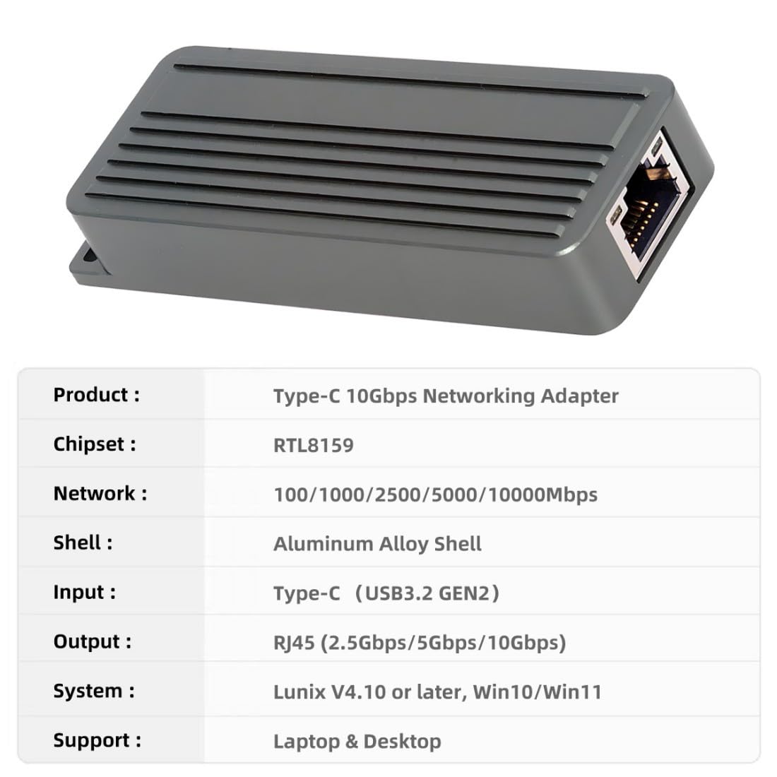 chenyang Adattatore USB C a RJ45, adattatore di rete Ethernet da USB C a Gigabit 10 Gbps con alloggiamento in lega di alluminio per laptop/desktop