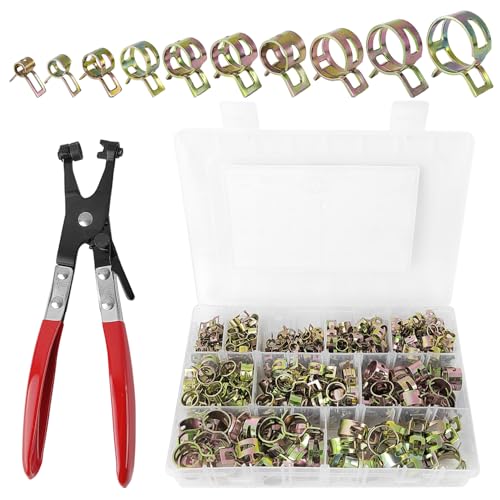 300 Pièces Assortiment de Colliers de Serrage Ensemble, Avec Pince a Collier Durite, 10 Tailles 5-18 mm Colliers Serrage, pour Tuyau, Carburant, Silicone,...