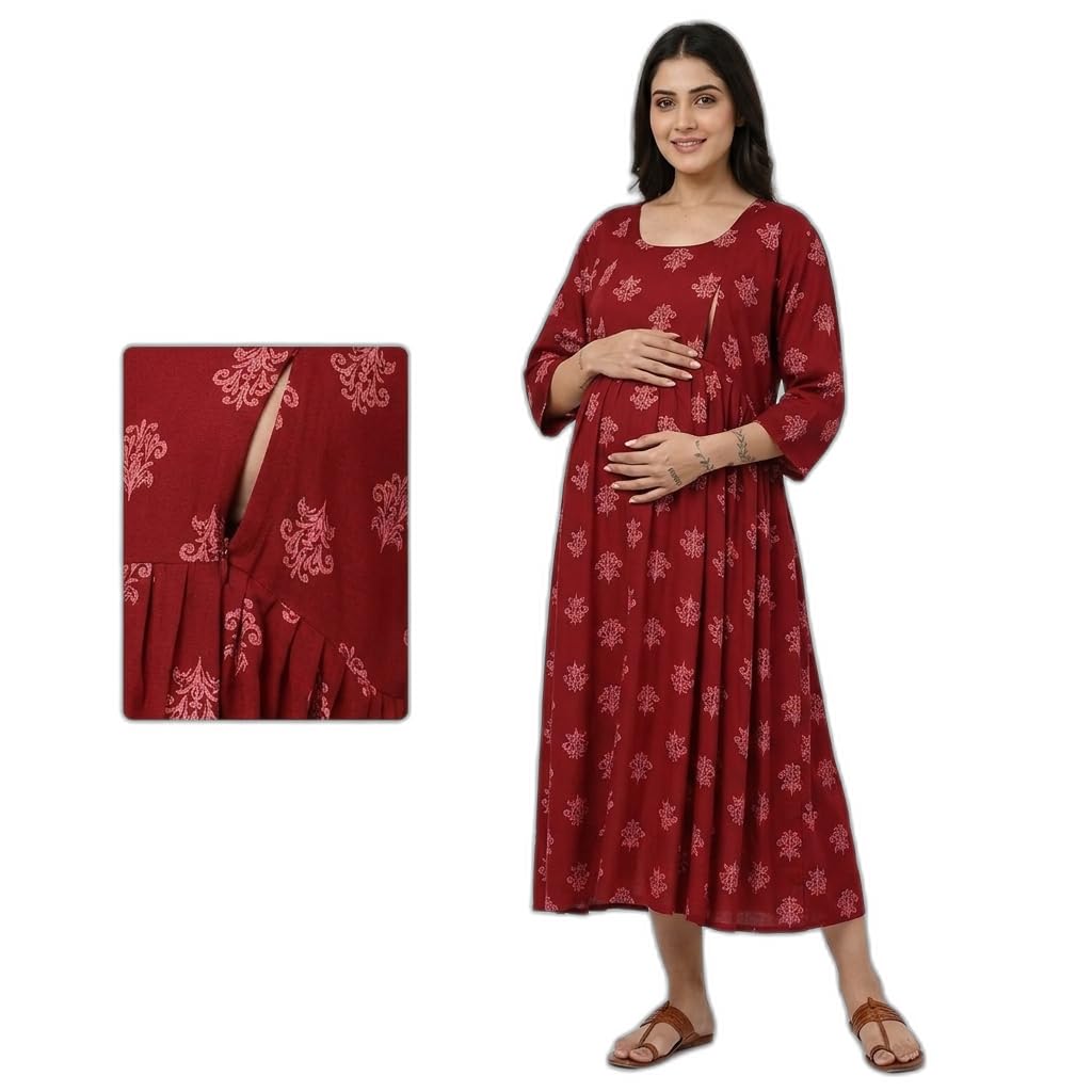 Soft Cotton Maternity Kurta Dress for Pregnant Women | Feeding-Friendly A-Line Nursing Wear-image-10