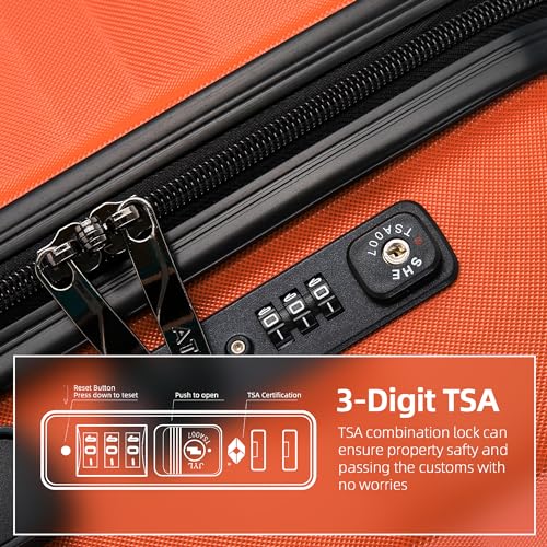 ATX Luggage Medium Suitcase on 4 Dual Spinner Wheels Super Lightweight ABS Hard Shell Hold Check in with Built-in TSA Lock (Orange, 65Liter) - Image 6